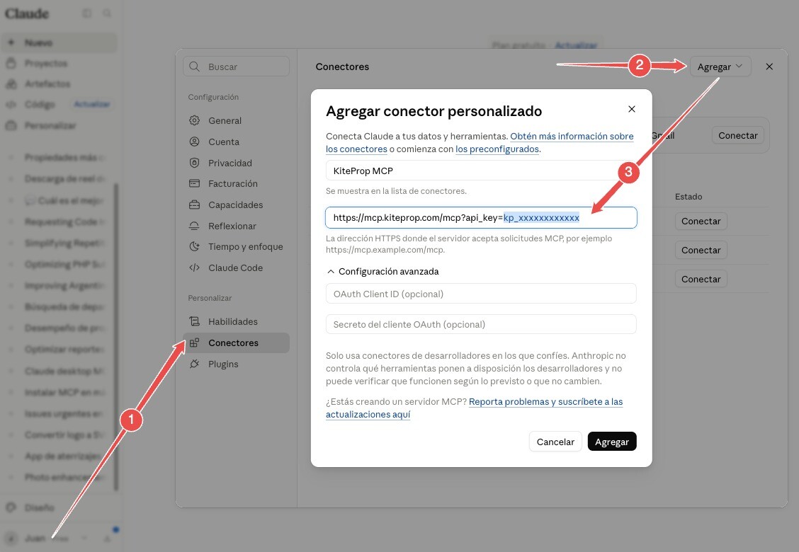 Configura Claude MCP con KiteProp