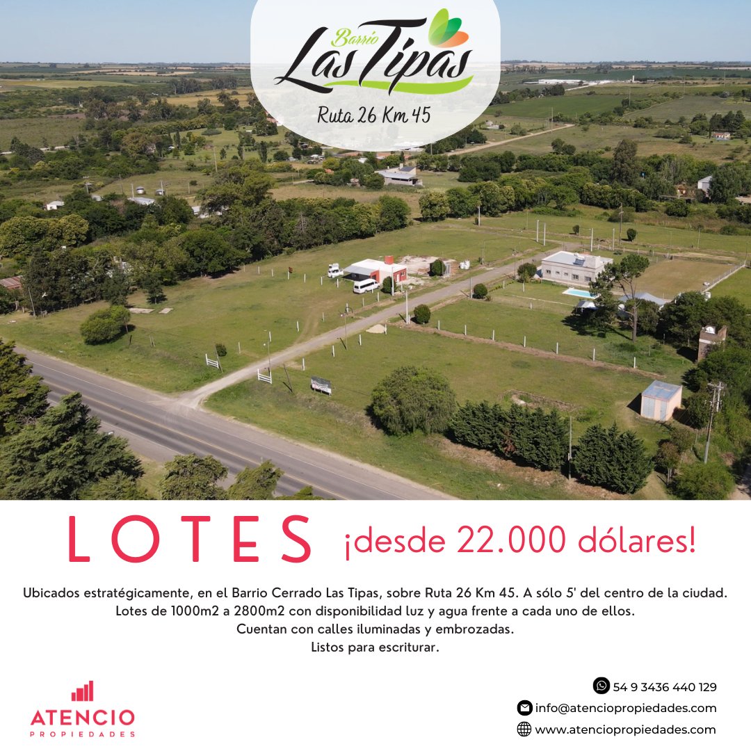 Lotes desde 22.000 dólares! Barrio Cerrado Las Tipas! 1000m2 a 2800m2! LOTE 7