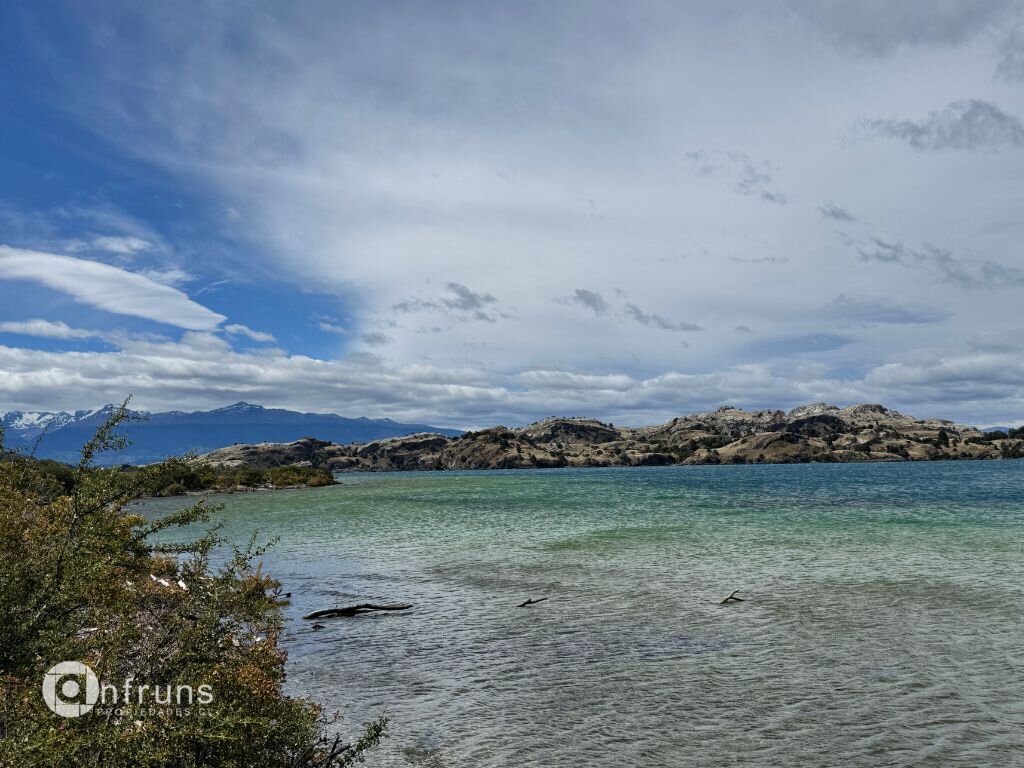 Distant view of the mountains surrounding the lake