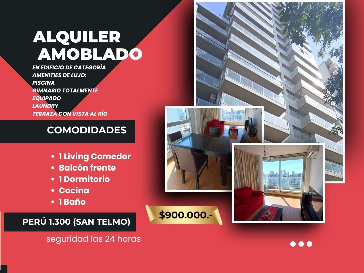 DEPTO AMOBLADO 2 AMB,$900.000.-,C/AMENITIES,BCON FRENTE - 1
