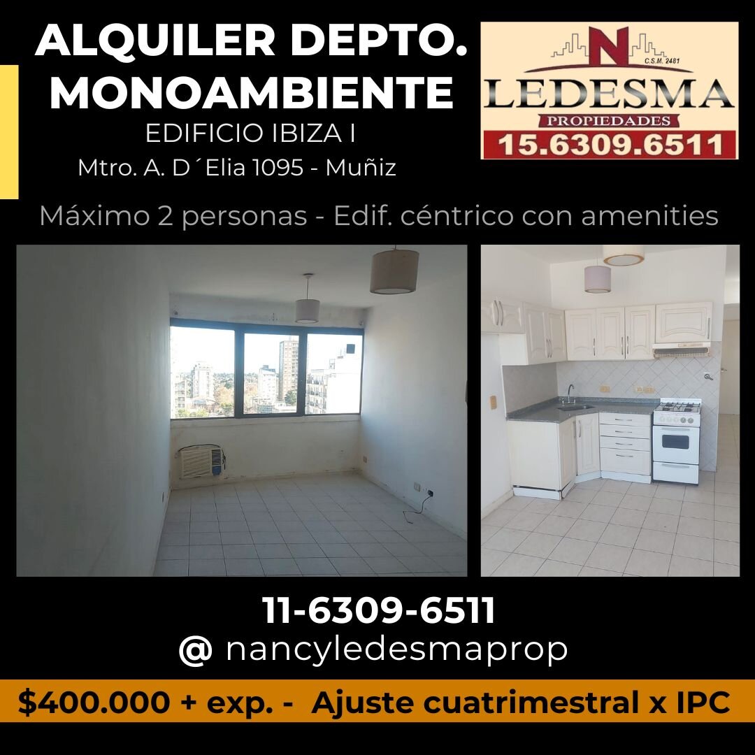 $400.000 ALQ Monoambiente en Edif. IBIZA I - 1
