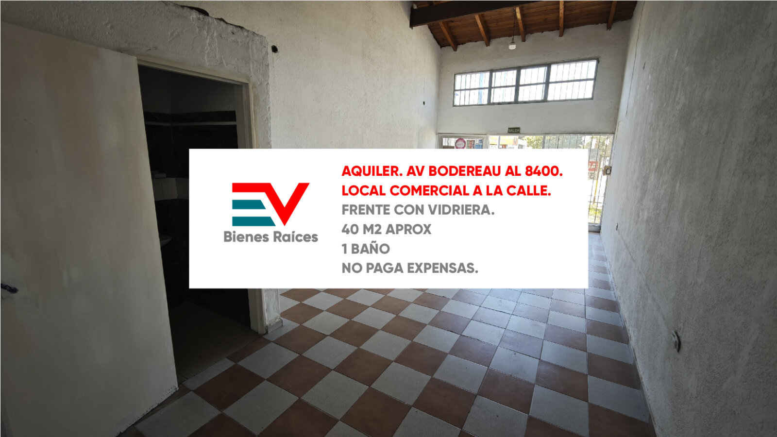 ALQUILER. AV BODEREAU 8400. LOCAL 40 M2 BAÑO PROPIO. NO PAGA EXPENSAS