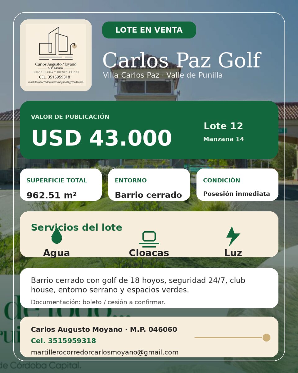 Lote de Terreno en Carlos Paz Golf