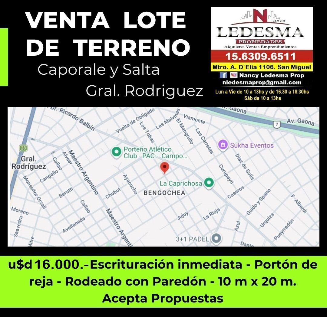 U$d 16.000 oportunidad Lote Gral Rodriguez - 1