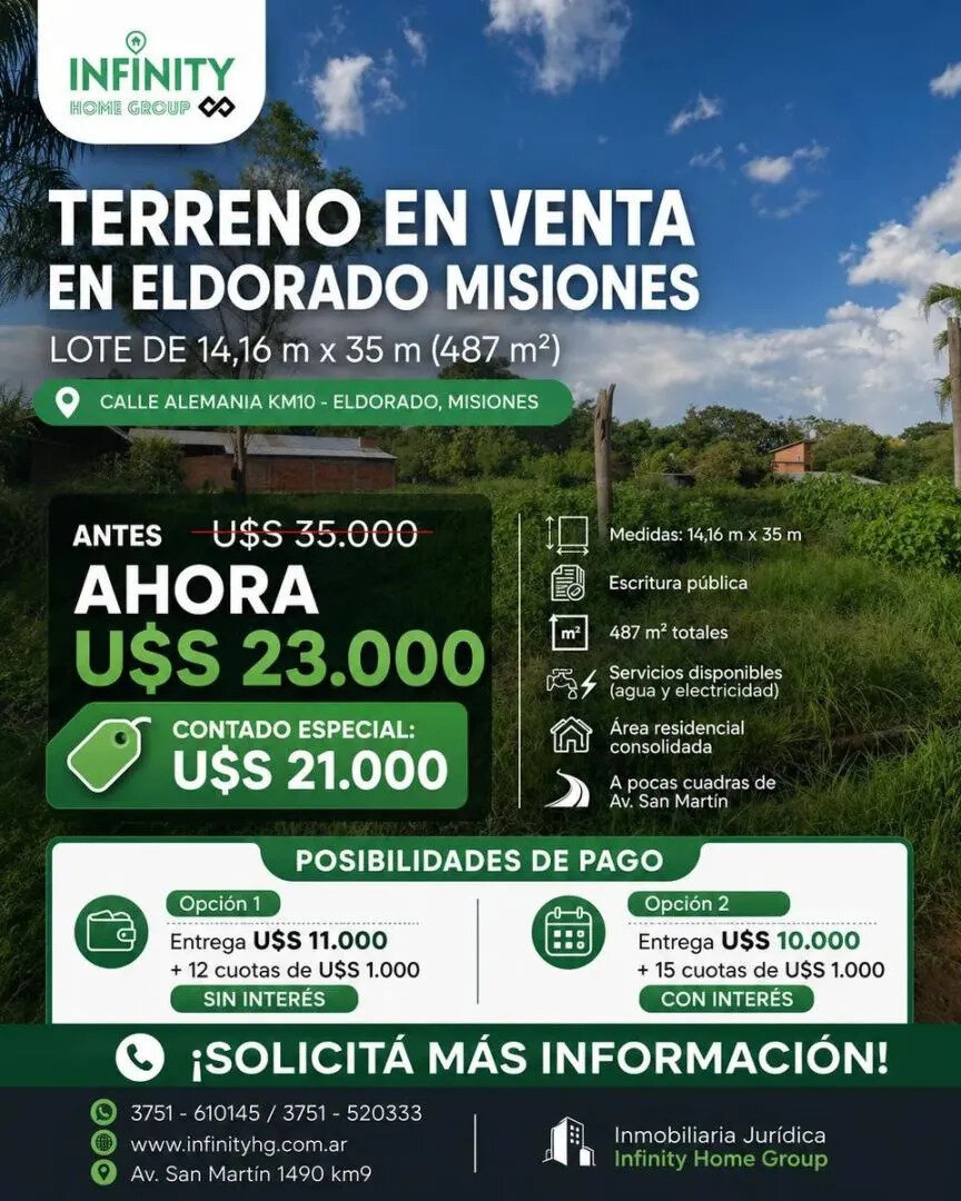 TERRENO EN VENTA EN BARRIO RESIDENCIAL DE LA CIUDAD DE ELDORADO KM10 - 1