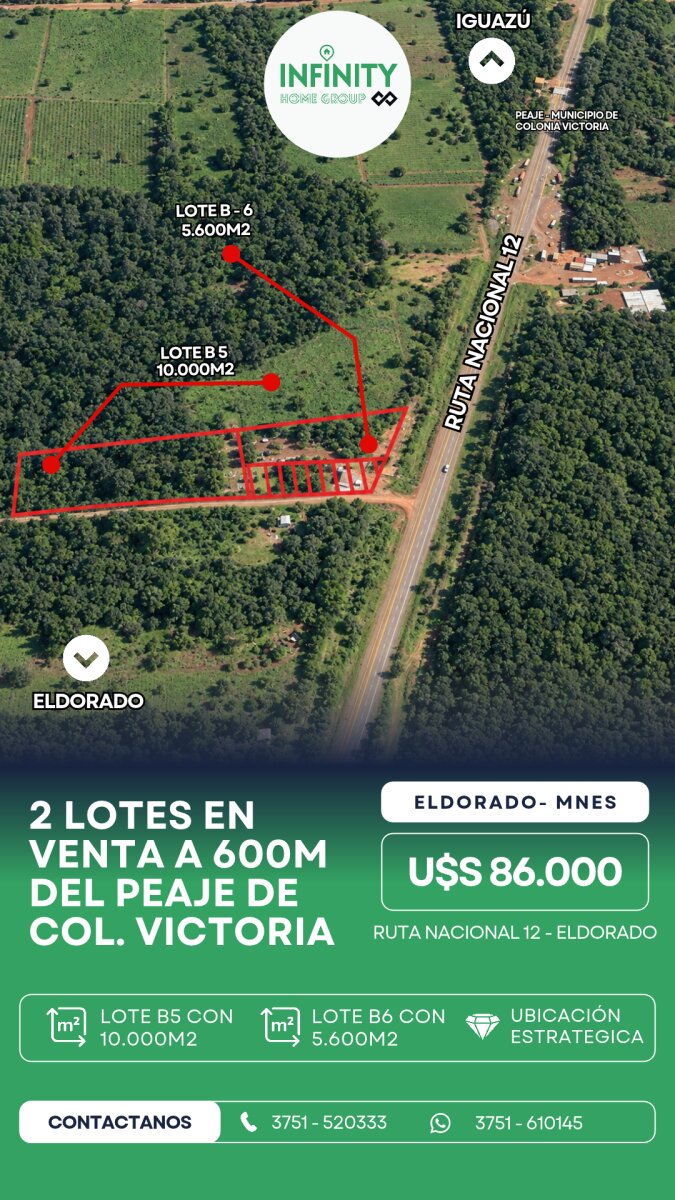 2 Lotes industriales en venta sobre la Ruta Nacional 12 - Eldorado, Mes