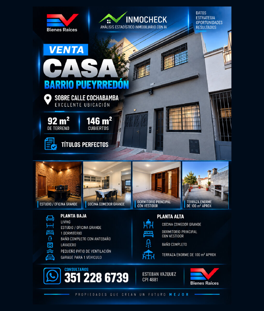 VENTA. B° PUEYRREDON. EXC UBICACION. CASA 2 DORM 2 BAÑOS + GARAGE