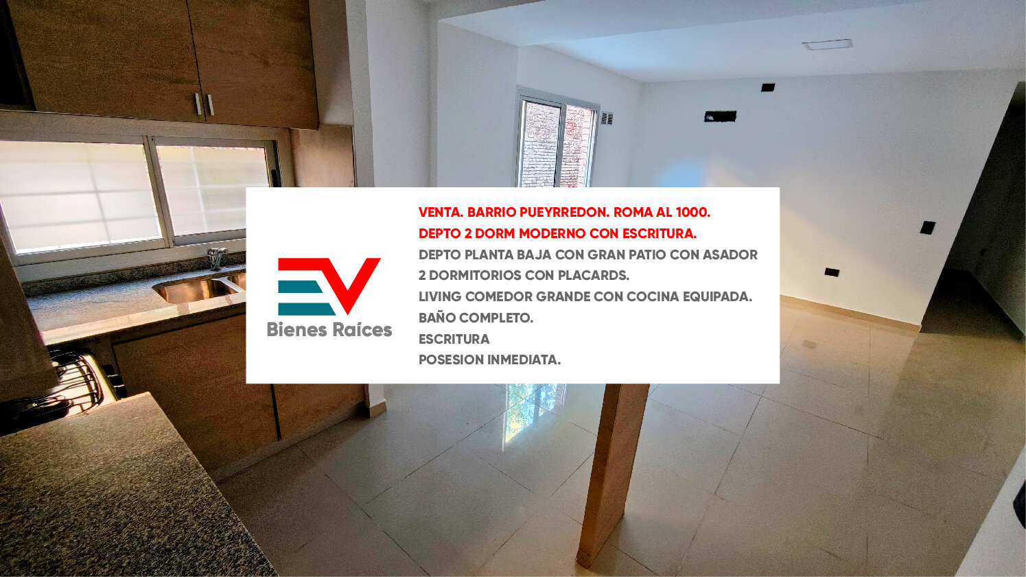 VENTA. B° PUEYRREDON. DEPTO 2 DORM PB CON GRAN PATIO PROPIO Y ASADOR. ESCRITURA