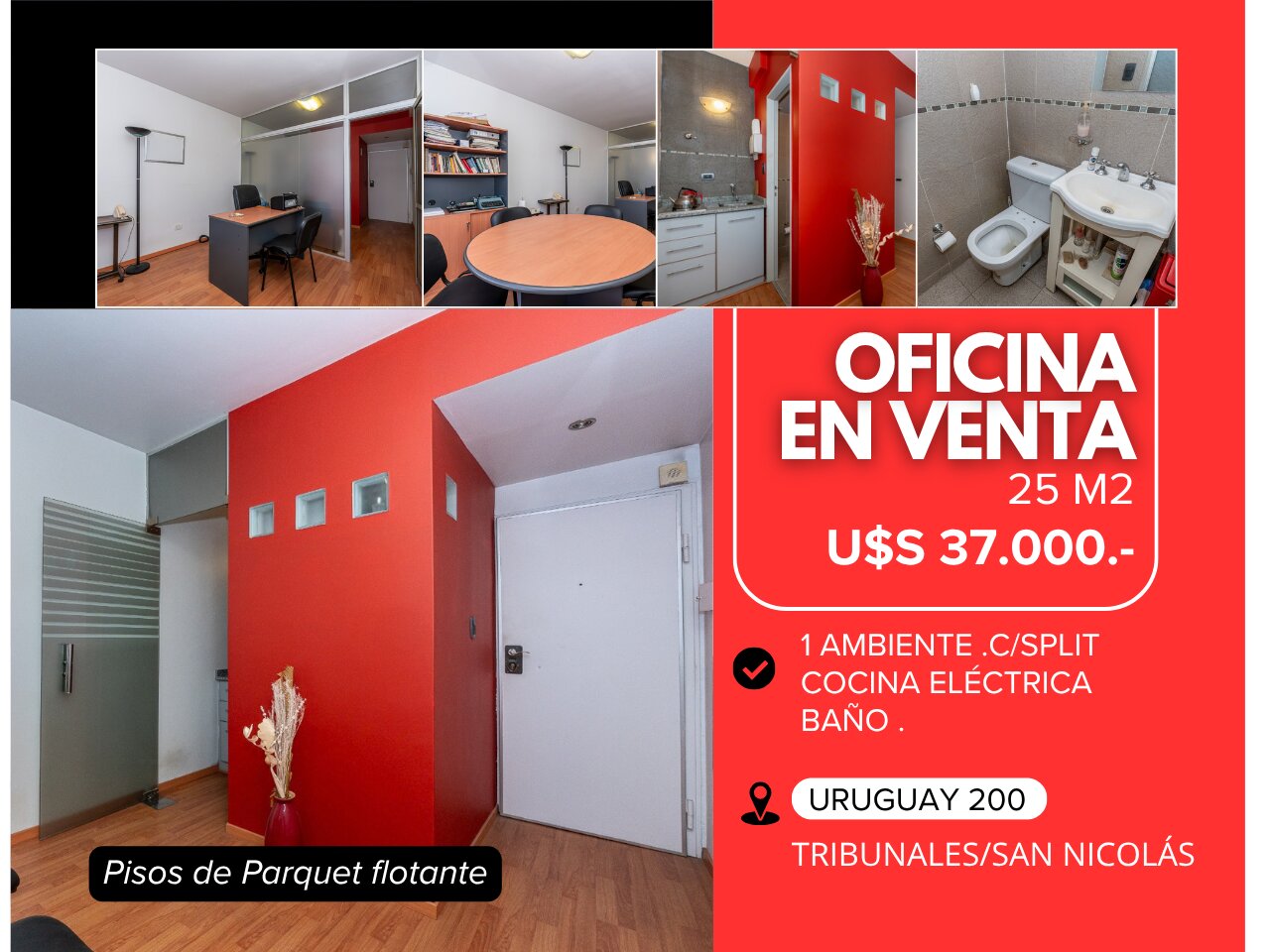 OFICINA ,U$S 37.000.-, TRIBUNALES/URUGUAY 200,IMPECABLE - 1